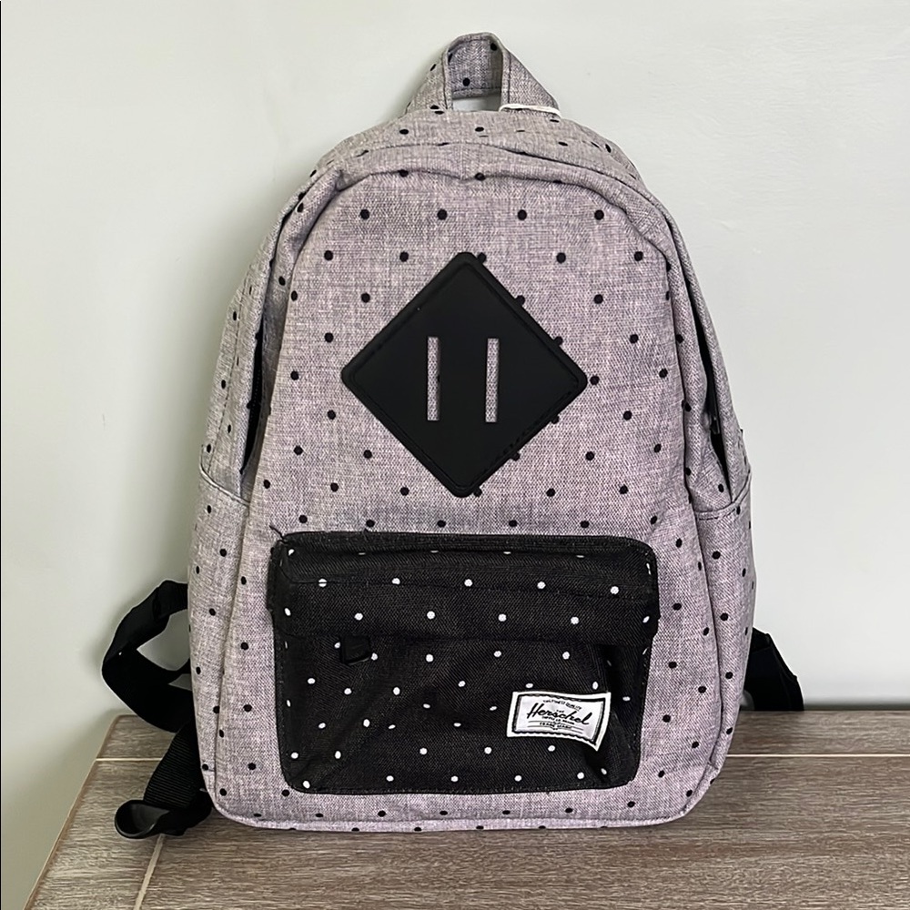 NWT Herschel Supply Company Gray and Black Polka Dot Backpack